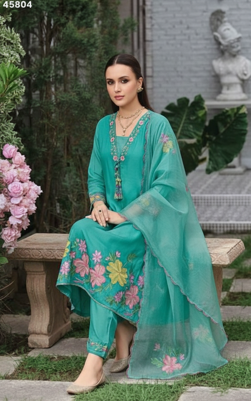 Fashion Satrangi Chanderi Readymade Suit 45804 / HC001986 view 4