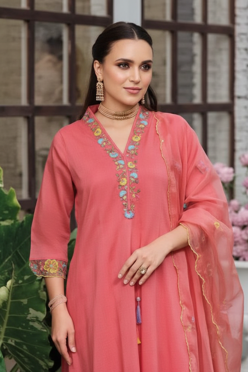 Fashion Satrangi Chanderi Readymade Suit 45803 / HC001967 view 3