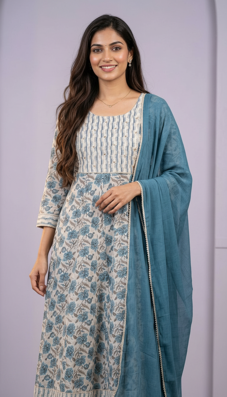 Pure Cotton Embroidered Stylish Stitched Suit - Blue  / HC001764 view 3