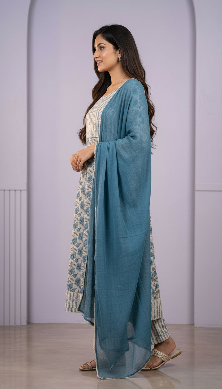 Pure Cotton Embroidered Stylish Stitched Suit - Blue  / HC001764 view 2