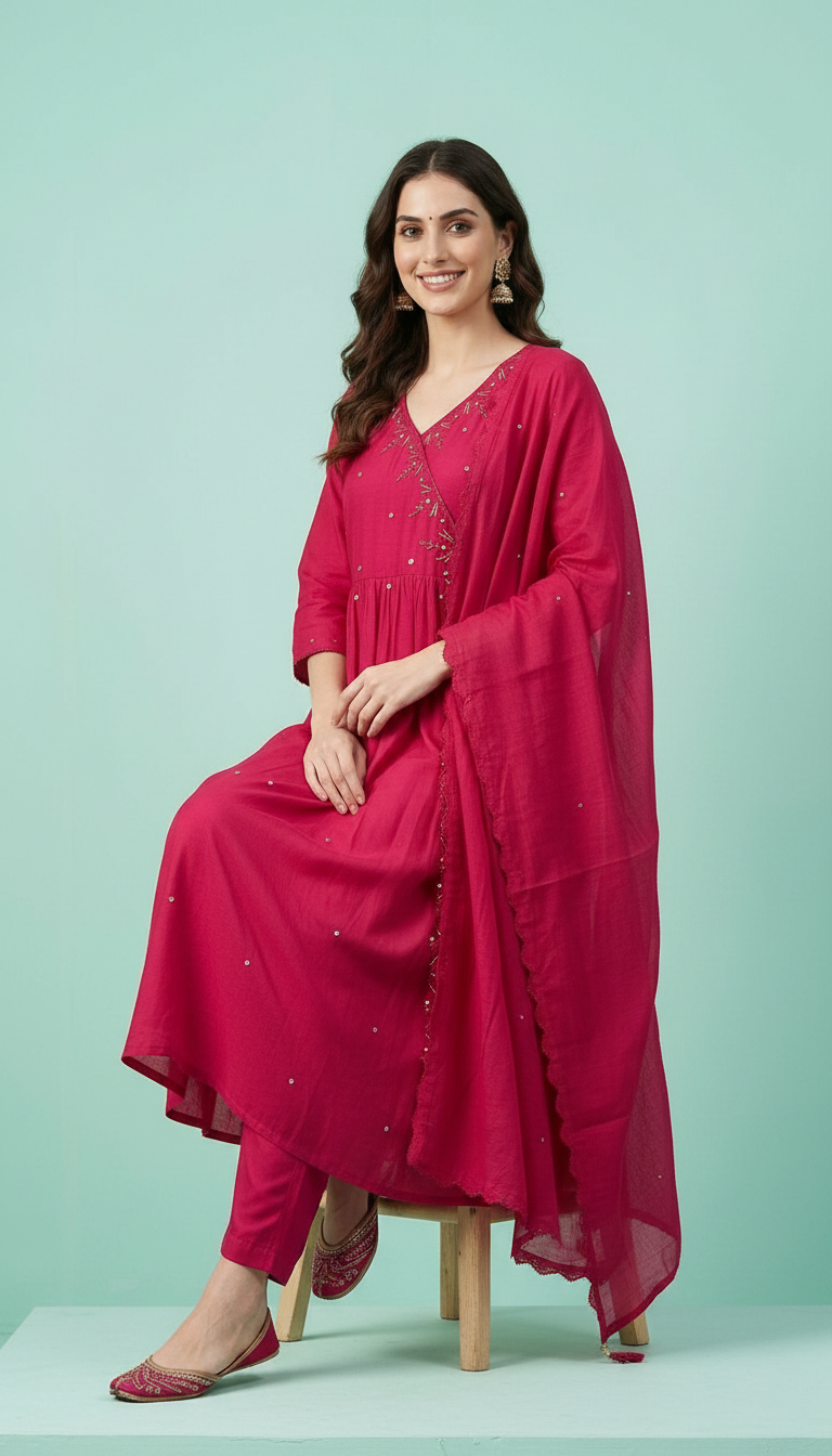 Embroidered Anarkali Viscose Stitched Suit - Rani / HC002033 view 5
