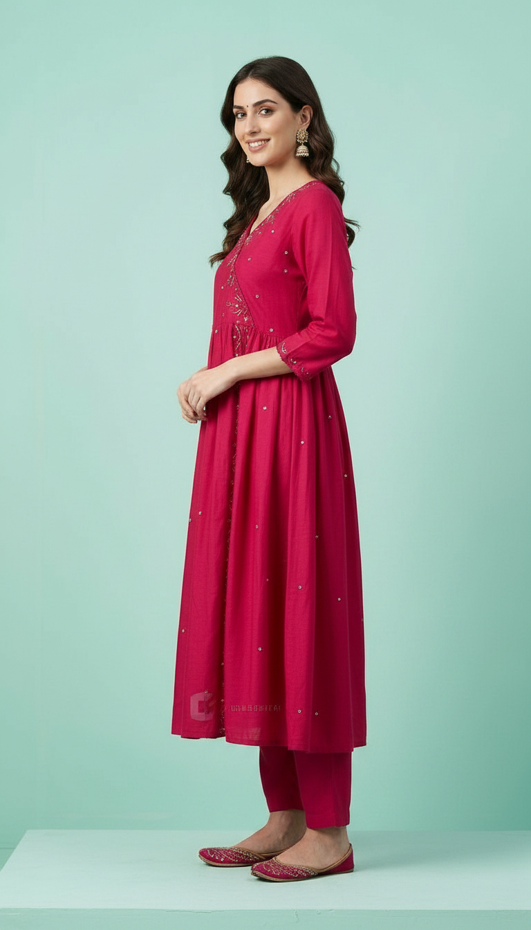 Embroidered Anarkali Viscose Stitched Suit - Rani / HC002033 view 3