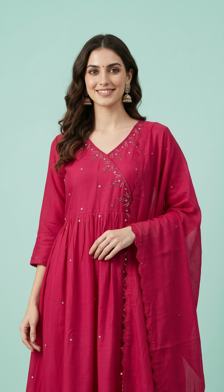 Embroidered Anarkali Viscose Stitched Suit - Rani / HC002033 view 4