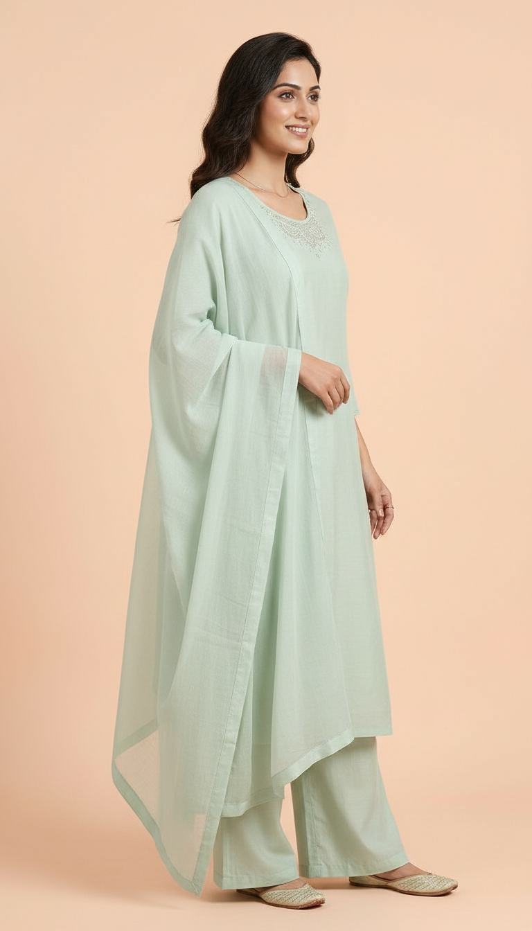 Plain Modal Silk Stitched Suit-  Mint Green / HC002153 view 3