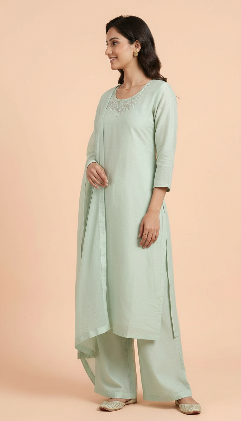 Plain Modal Silk Stitched Suit-  Mint Green / HC002153 view 2