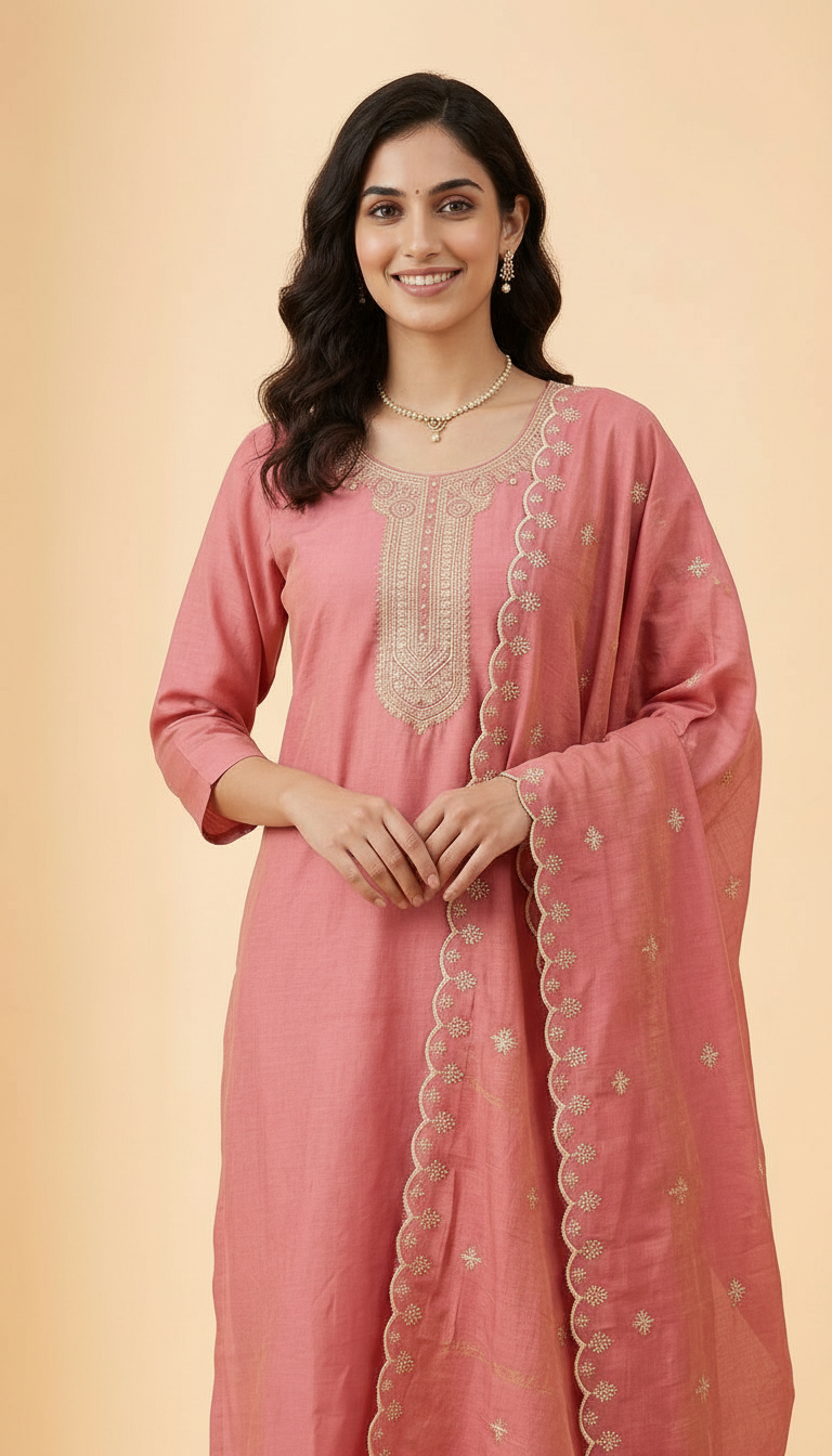 Embroidered Viscose Silk Stitched Pink Suit - Gajri  / HC002156 view 4