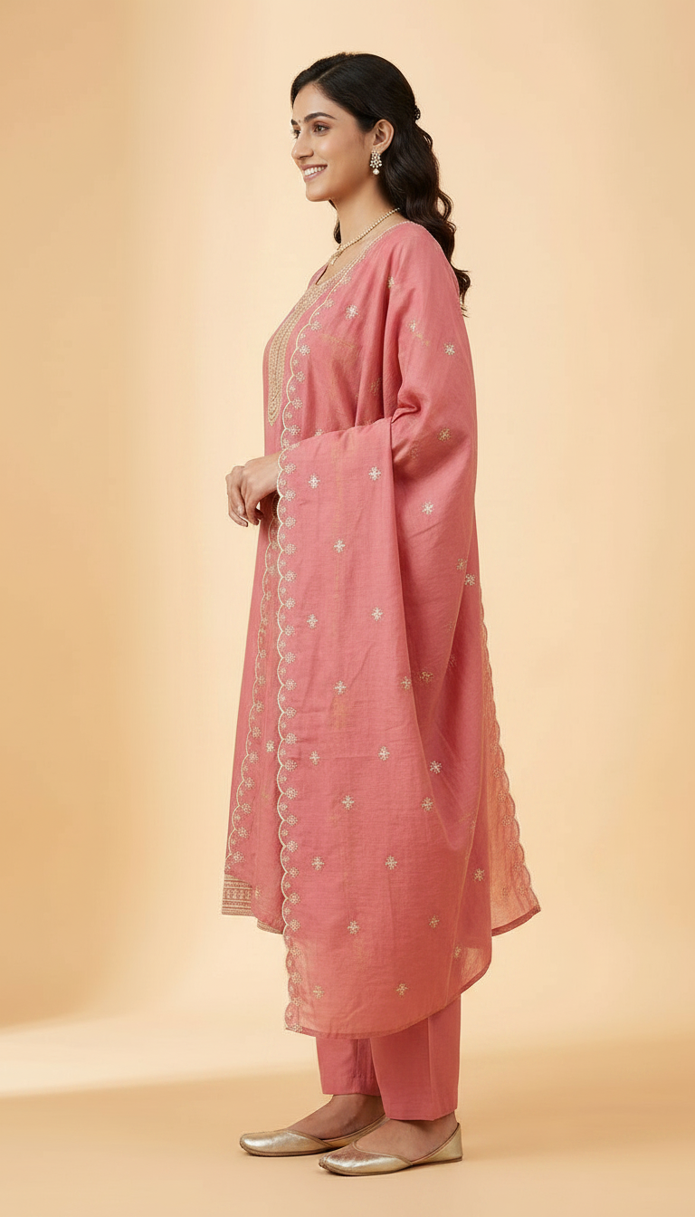 Embroidered Viscose Silk Stitched Pink Suit - Gajri  / HC002156 view 3