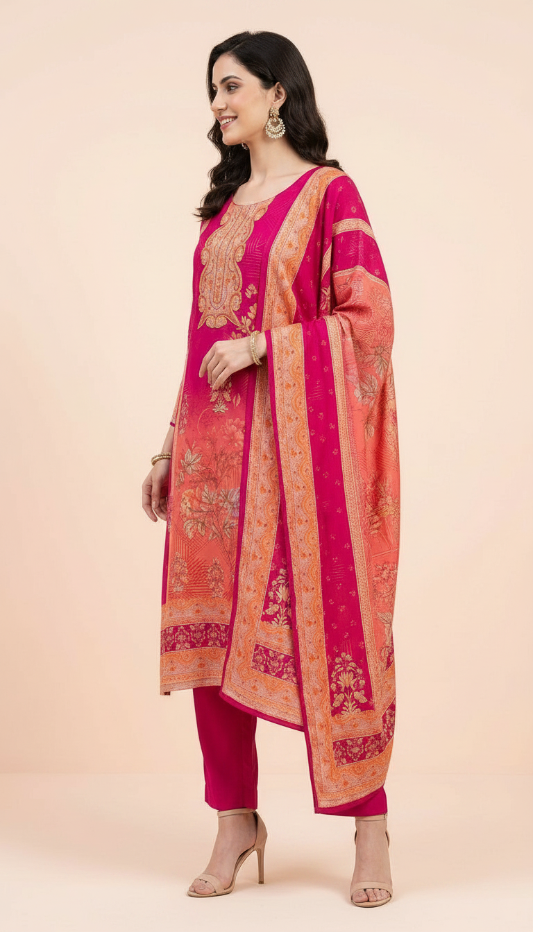 Embroidered Cotton  Muslin Silk Stitched Suit - Rani  / HC002147 view 2