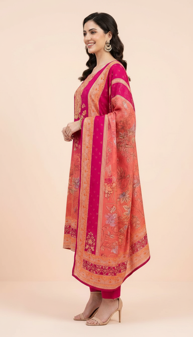 Embroidered Cotton  Muslin Silk Stitched Suit - Rani  / HC002147 view 3