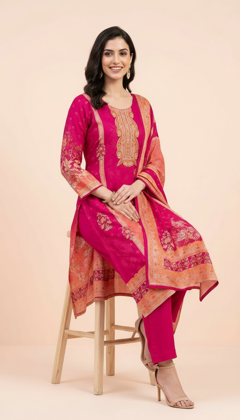 Embroidered Cotton  Muslin Silk Stitched Suit - Rani  / HC002147 view 5