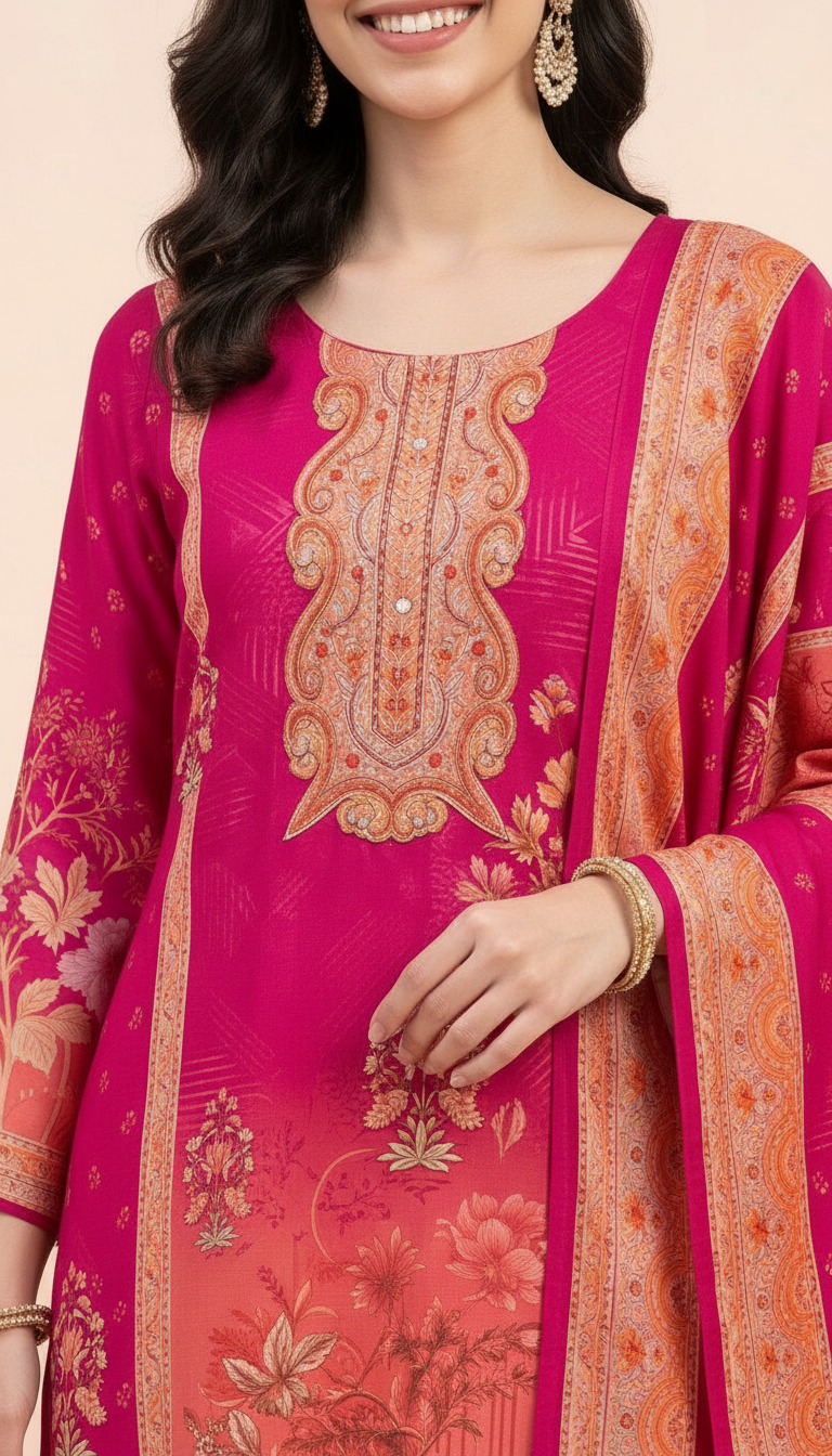 Embroidered Cotton  Muslin Silk Stitched Suit - Rani  / HC002147 view 4