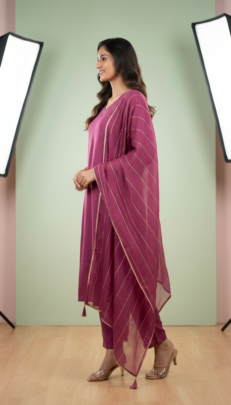 Embroidered Dola Silk Stitched Suit - Wine 2890 A / HC002381 view 2