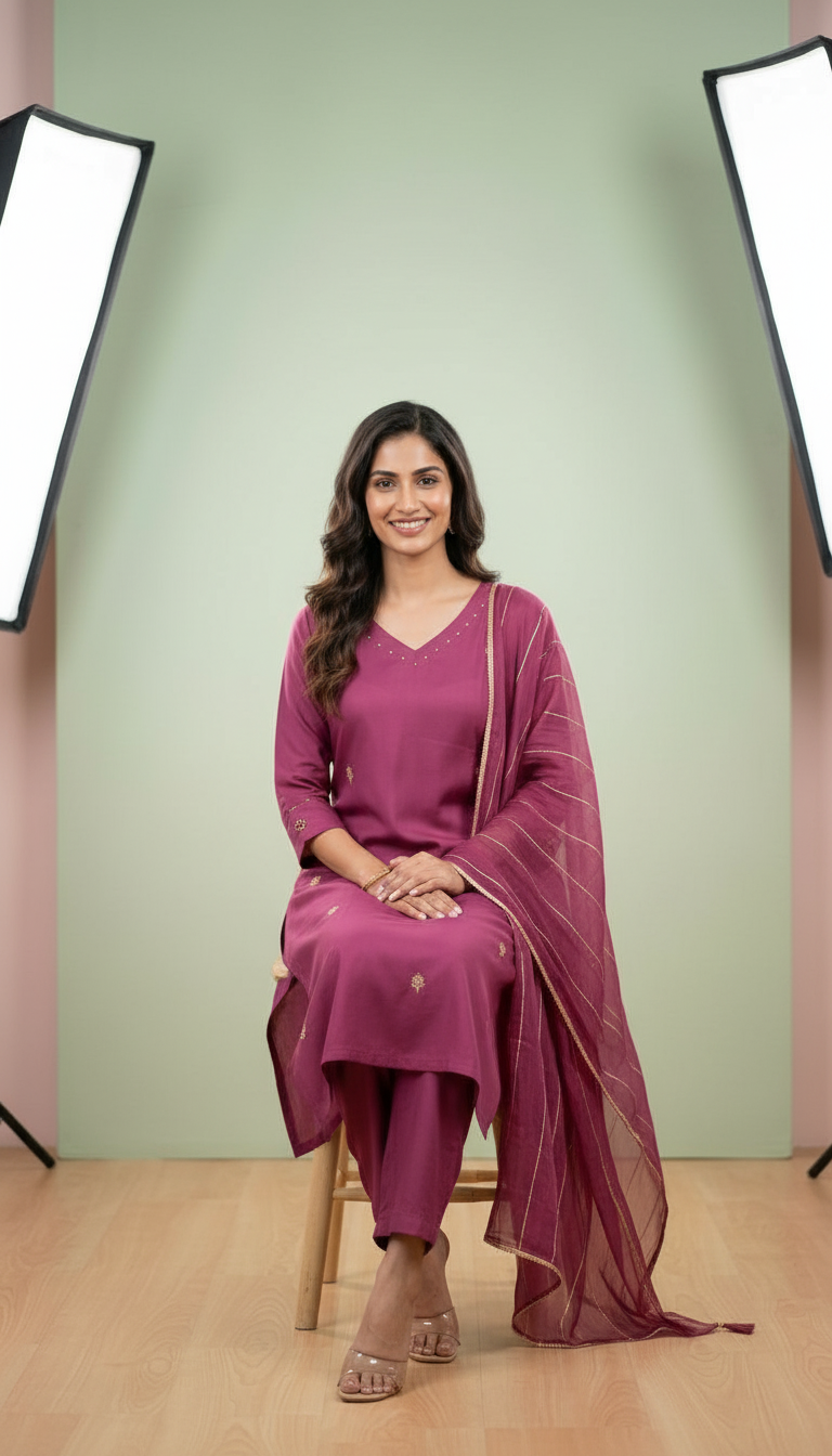 Embroidered Dola Silk Stitched Suit - Wine 2890 A / HC002381 view 5