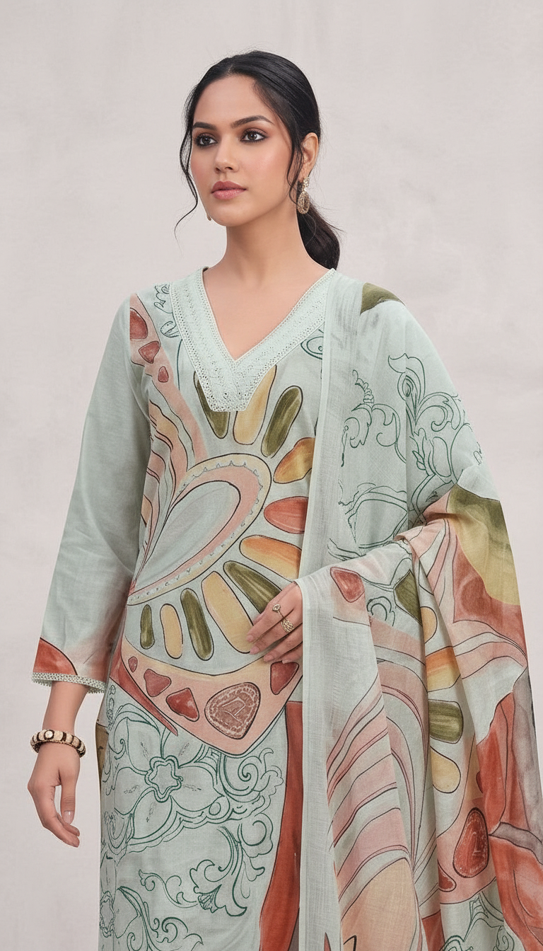 Raha Popular Design Cotton Lawn Unstitched Suit - 445 / HC001638 view 6