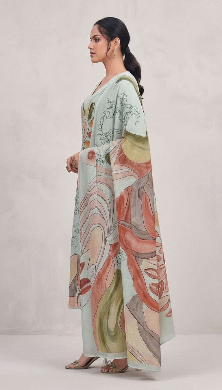 Raha Popular Design Cotton Lawn Unstitched Suit - 445 / HC001638 view 4