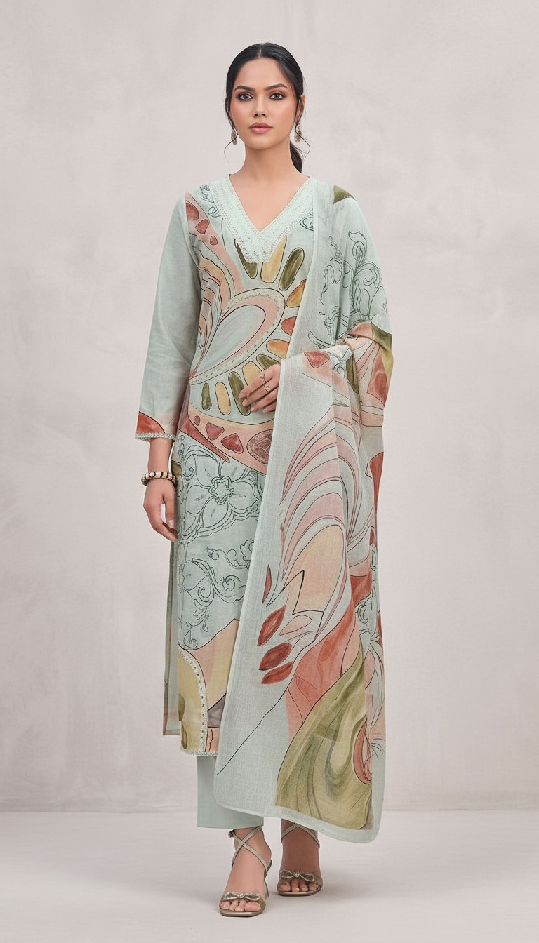 Raha Popular Design Cotton Lawn Unstitched Suit - 445 / HC001638 view 3