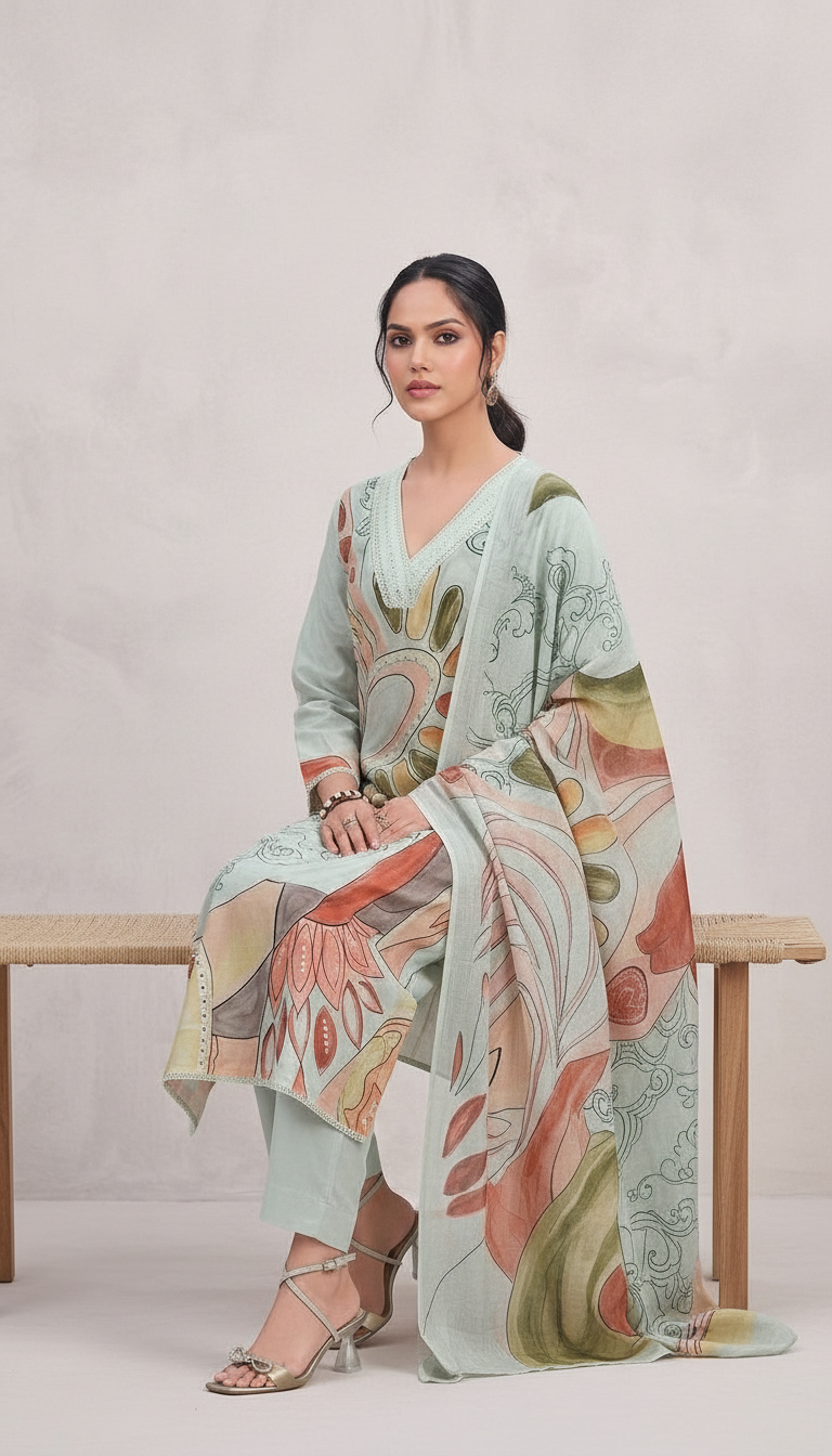 Raha Popular Design Cotton Lawn Unstitched Suit - 445 / HC001638 view 7