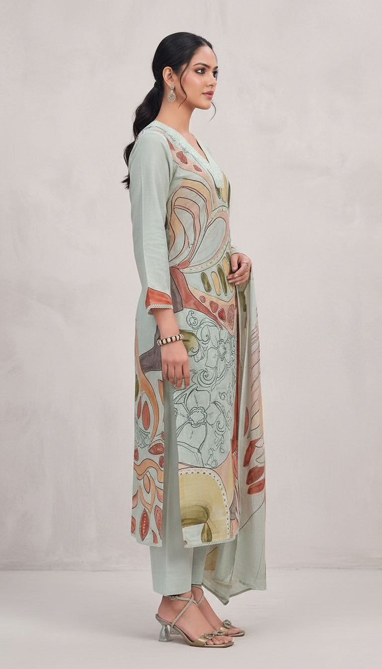 Raha Popular Design Cotton Lawn Unstitched Suit - 445 / HC001638 view 5
