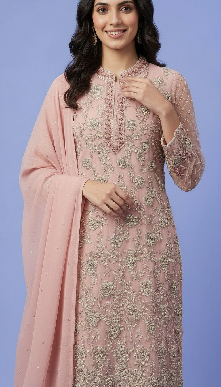Heavy Embroidered Net Sequence Work Unstitched  Suit view 2