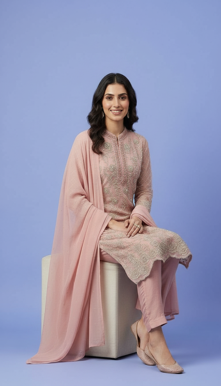 Heavy Embroidered Net Sequence Work Unstitched  Suit view 3