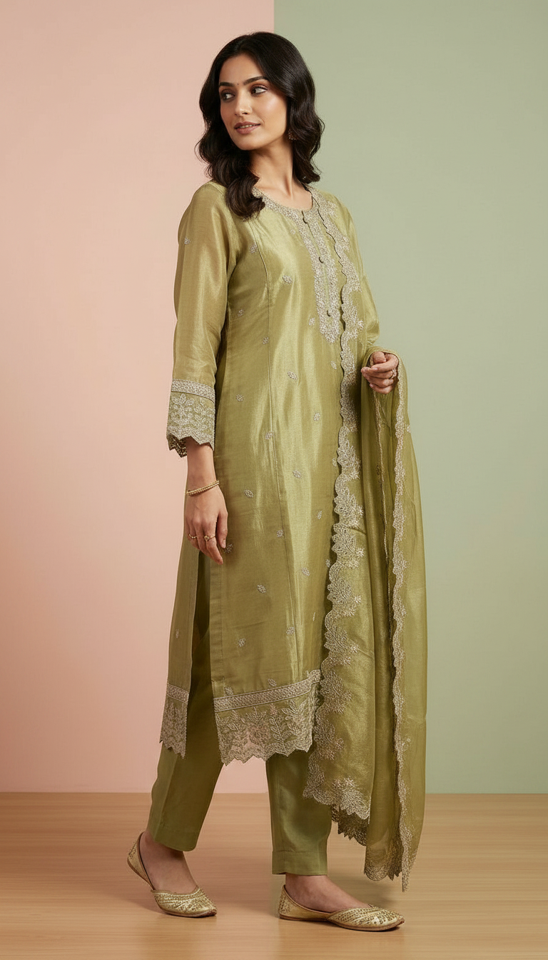 Embroidered Handwork Shimmer Silk Fabric Unstitched Suit - 9975 / HC002134 view 2