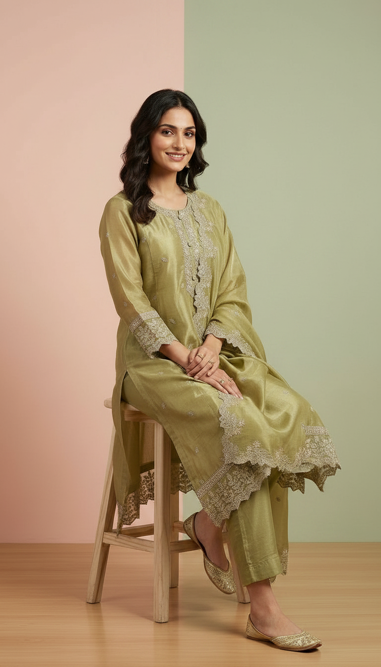 Embroidered Handwork Shimmer Silk Fabric Unstitched Suit - 9975 / HC002134 view 5