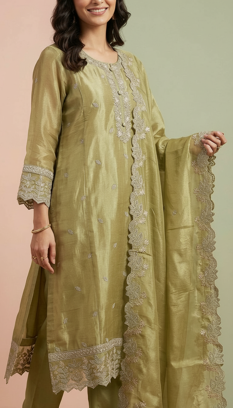 Embroidered Handwork Shimmer Silk Fabric Unstitched Suit - 9975 / HC002134 view 4