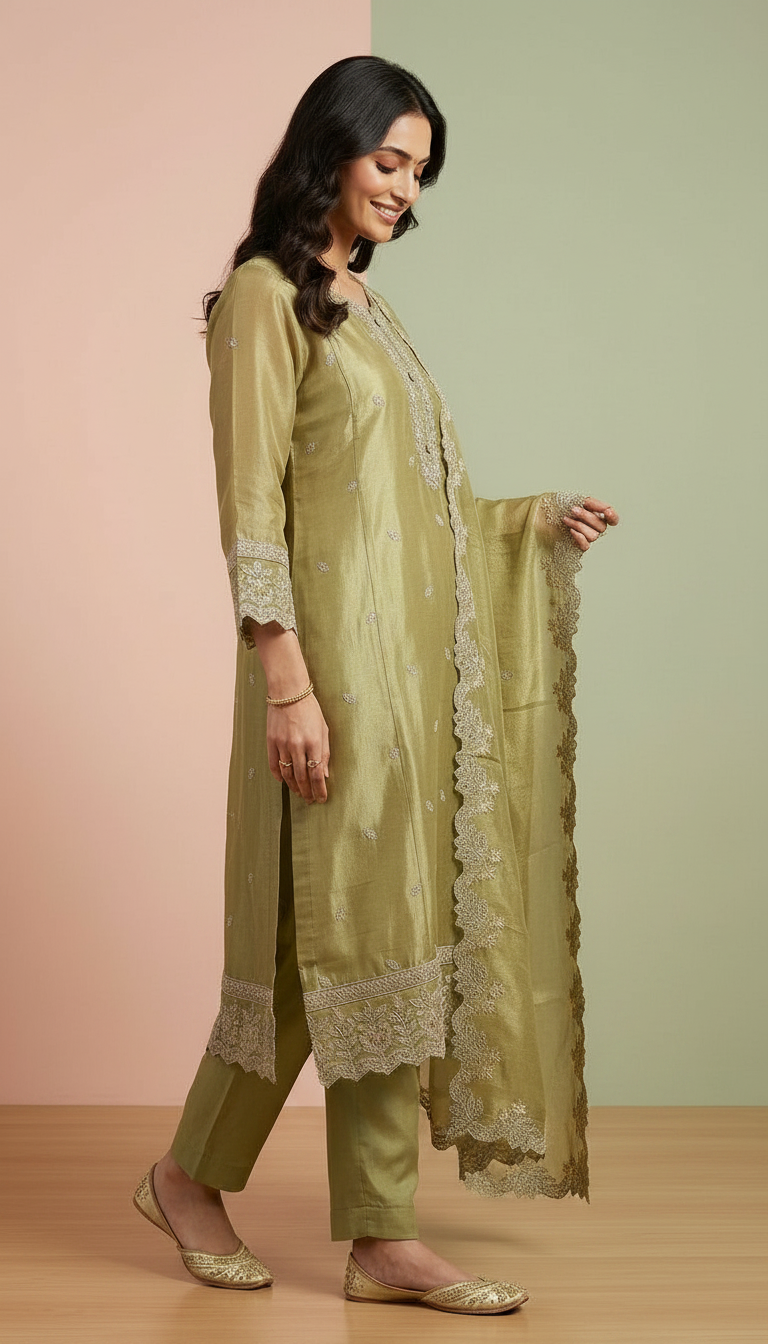 Embroidered Handwork Shimmer Silk Fabric Unstitched Suit - 9975 / HC002134 view 3