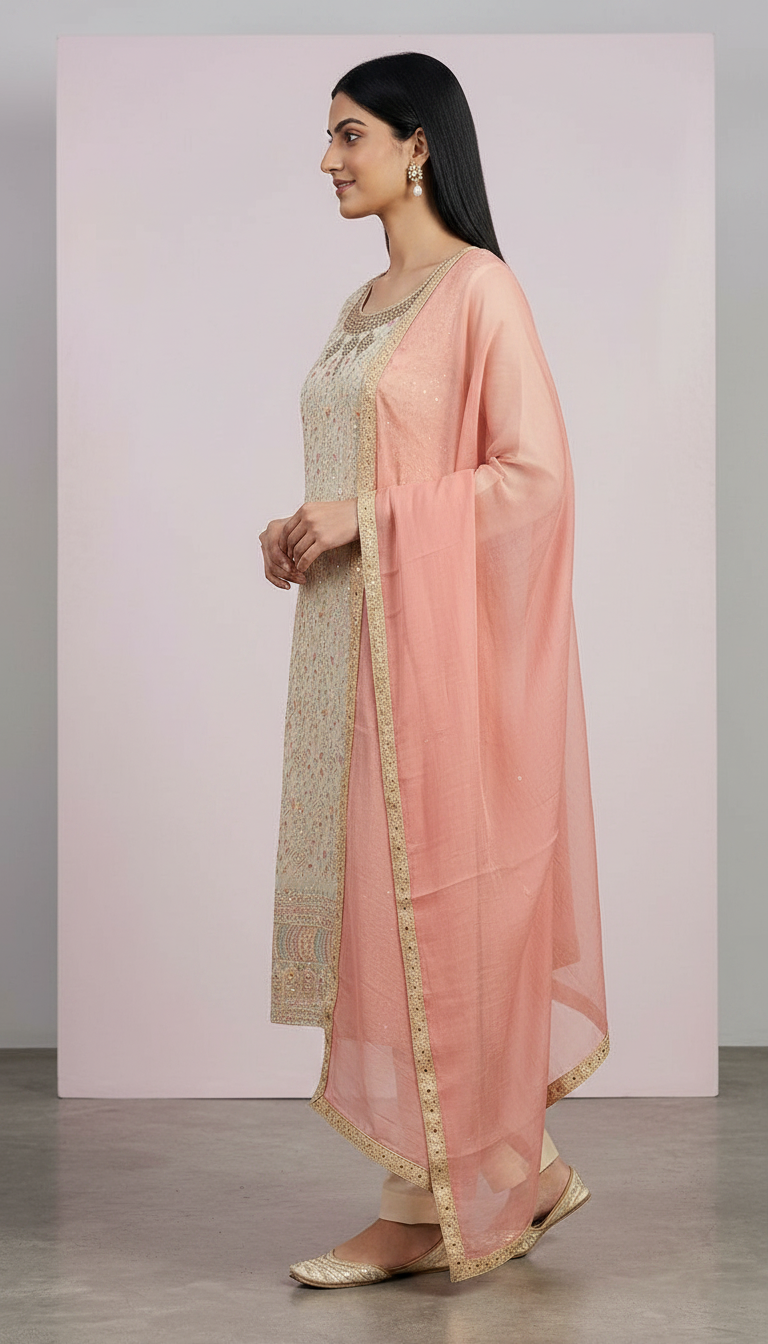 Embroidered Pure Georgette Fully Work Semi Stitched Suit - Light Blue  / HC001672 view 2