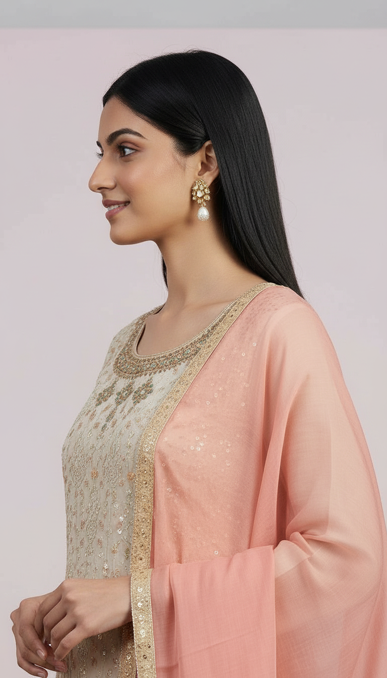 Embroidered Pure Georgette Fully Work Semi Stitched Suit - Cream / HC001672 view 3