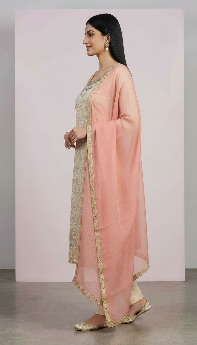 Embroidered Pure Georgette Fully Work Semi Stitched Suit - Cream / HC001672 view 2