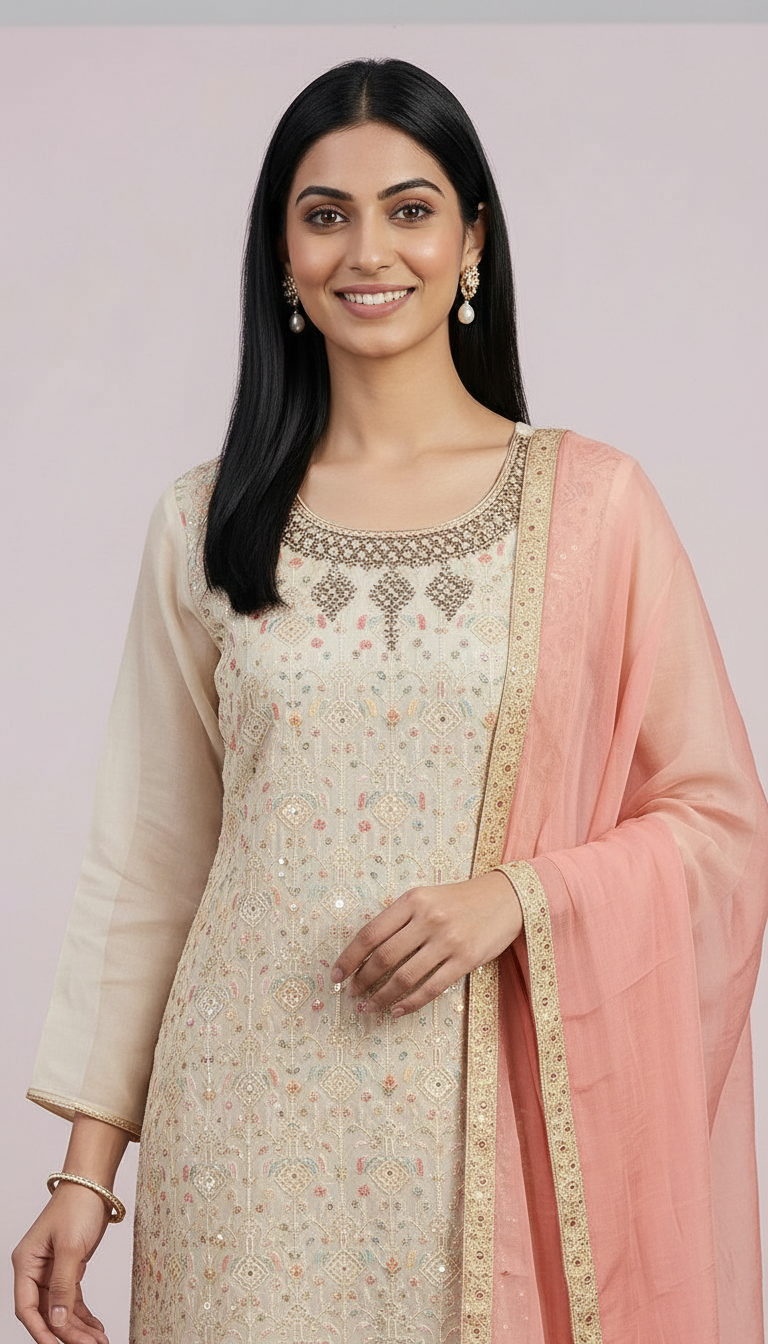 Embroidered Pure Georgette Fully Work Semi Stitched Suit - Light Blue  / HC001672 view 4