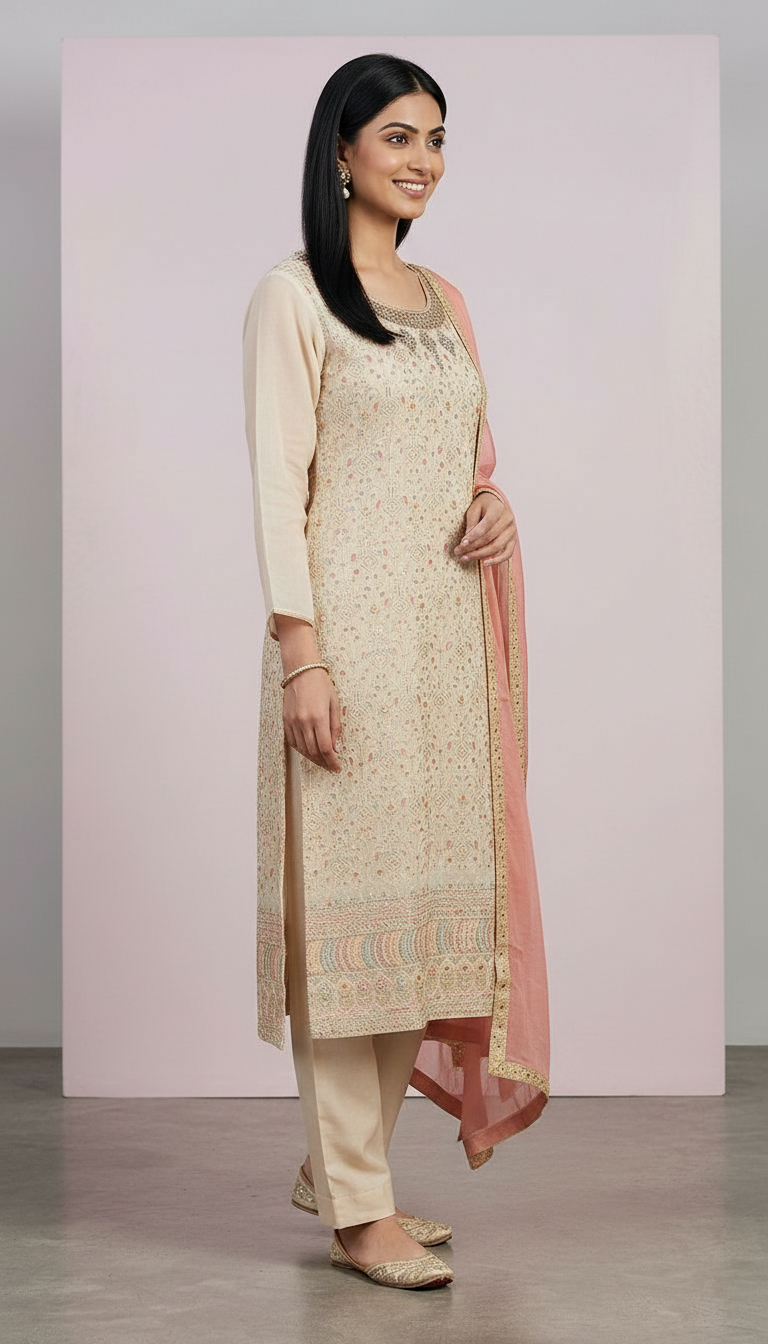 Embroidered Pure Georgette Fully Work Semi Stitched Suit - Light Blue  / HC001672 view 3