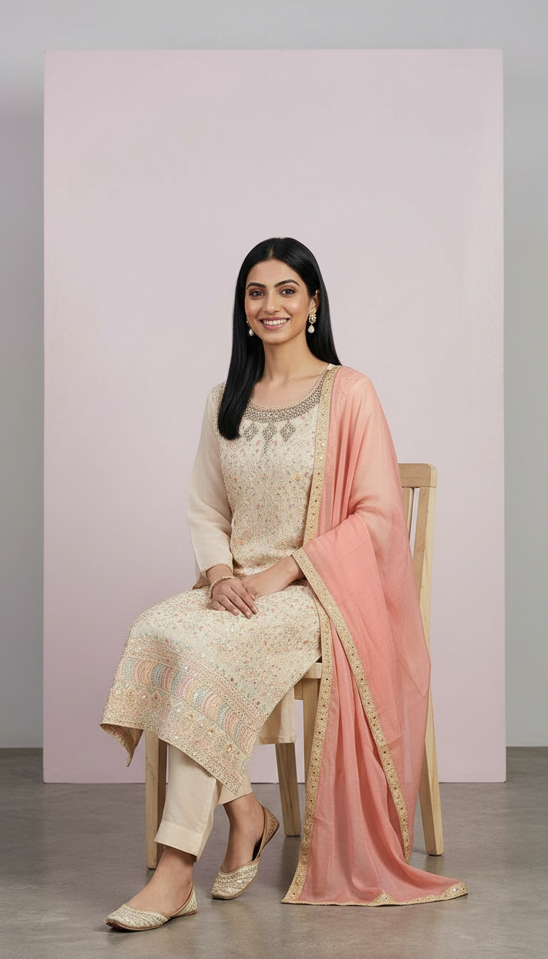 Embroidered Pure Georgette Fully Work Semi Stitched Suit - Light Blue  / HC001672 view 5