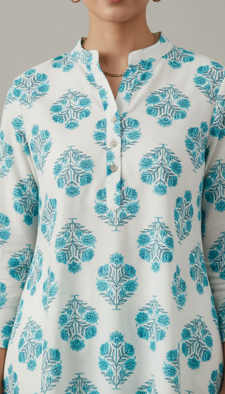 Pure Riyon Cotton Printed Cord Set Suit - Blue 1013 / HC002482 view 4