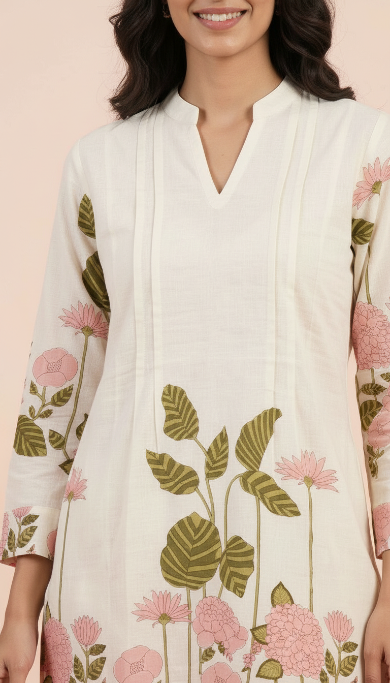 Pure Cotton Printed Cord Set Suit White And Pink / HC002483 view 4