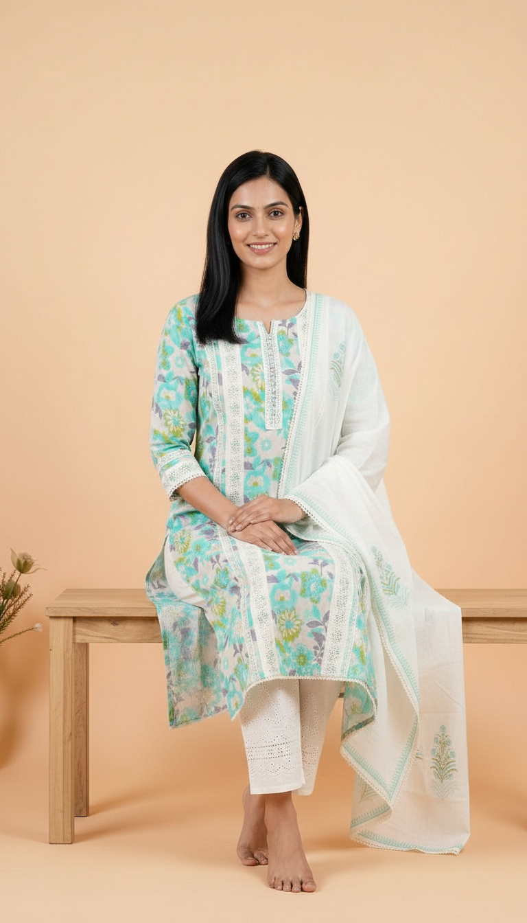 Unstitched Boutique Stylish Cotton Suit - W Firozi / HC002236 view 4