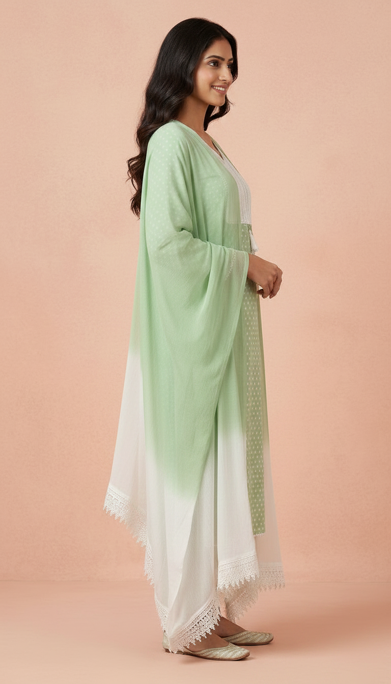 Chic Polka Dot  Pure Cotton Unstitched Suit - Green A / HC001673 view 3