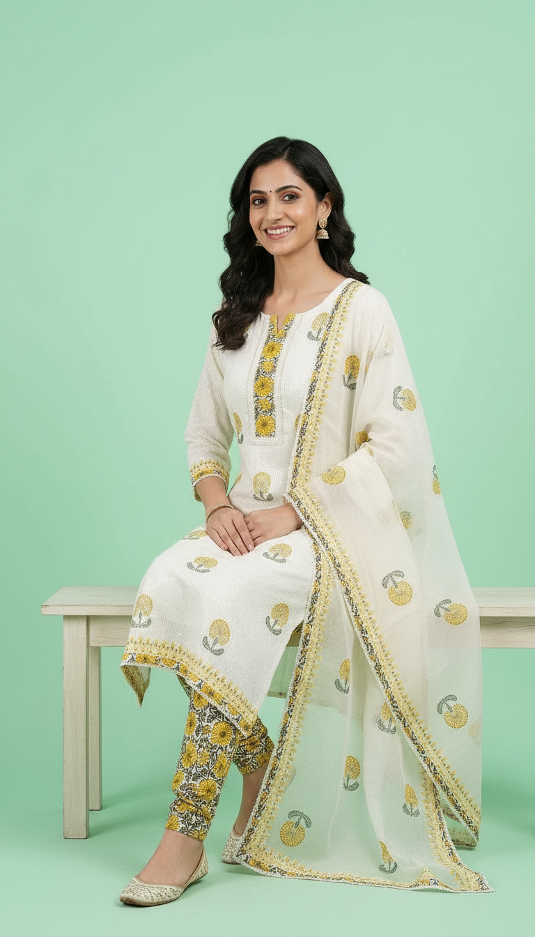 Pure Cotton Printed Unstitched Suit Yellow B / HC001673 view 5