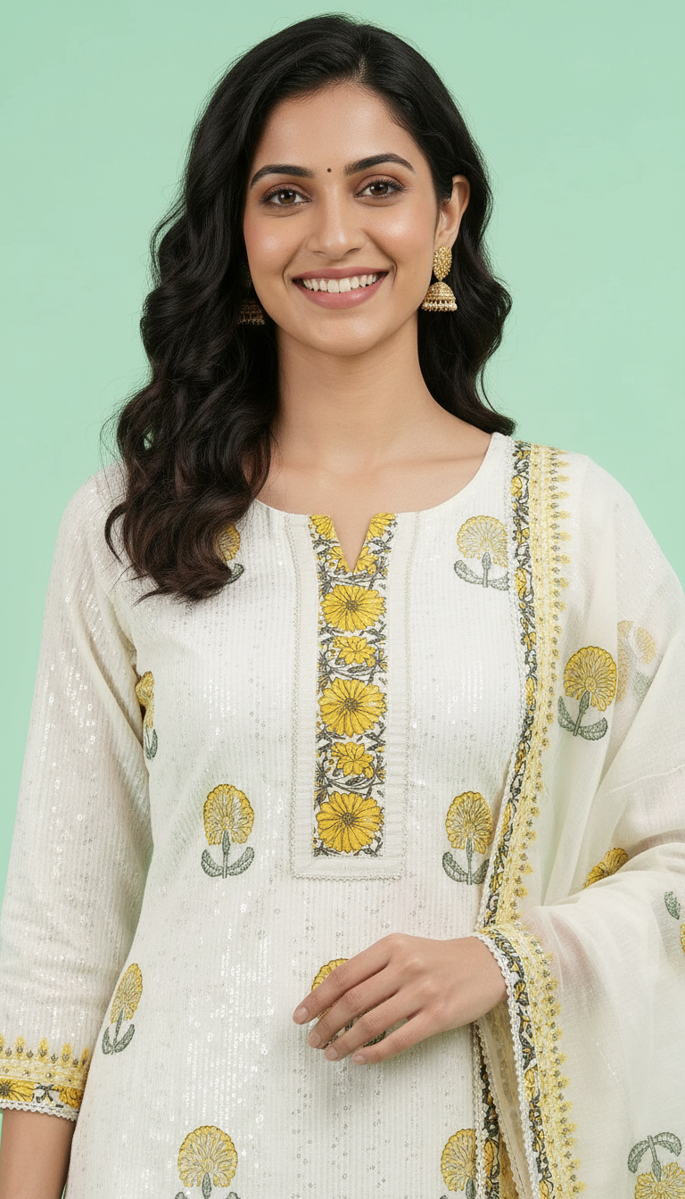 Pure Cotton Printed Unstitched Suit Yellow B / HC001673 view 4