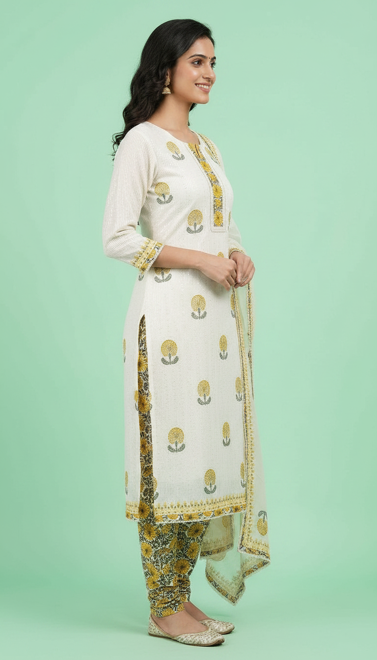 Pure Cotton Printed Unstitched Suit Yellow B / HC001673 view 3