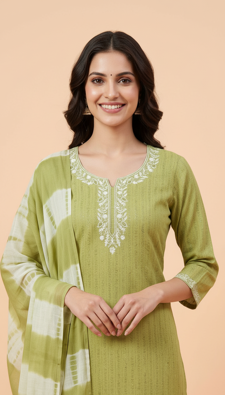 Boutique Designer Cotton Unstitched Suit - Mehndi / HC001909 view 4