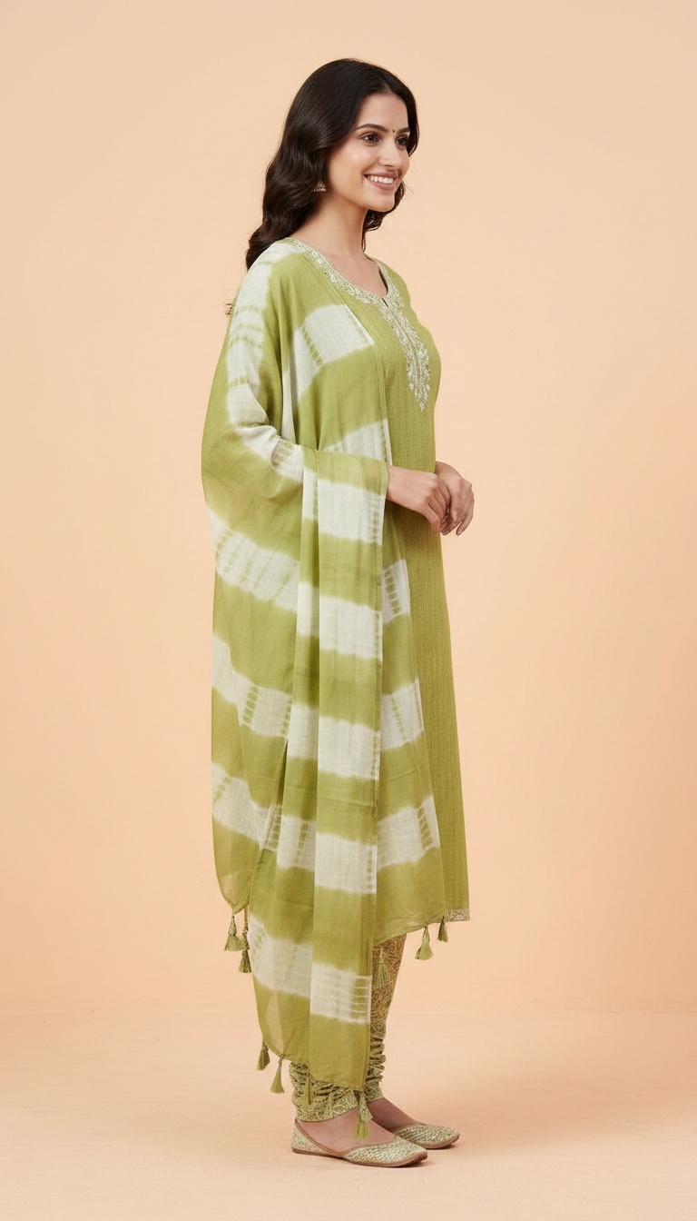 Boutique Designer Cotton Unstitched Suit - Mehndi / HC001909 view 3
