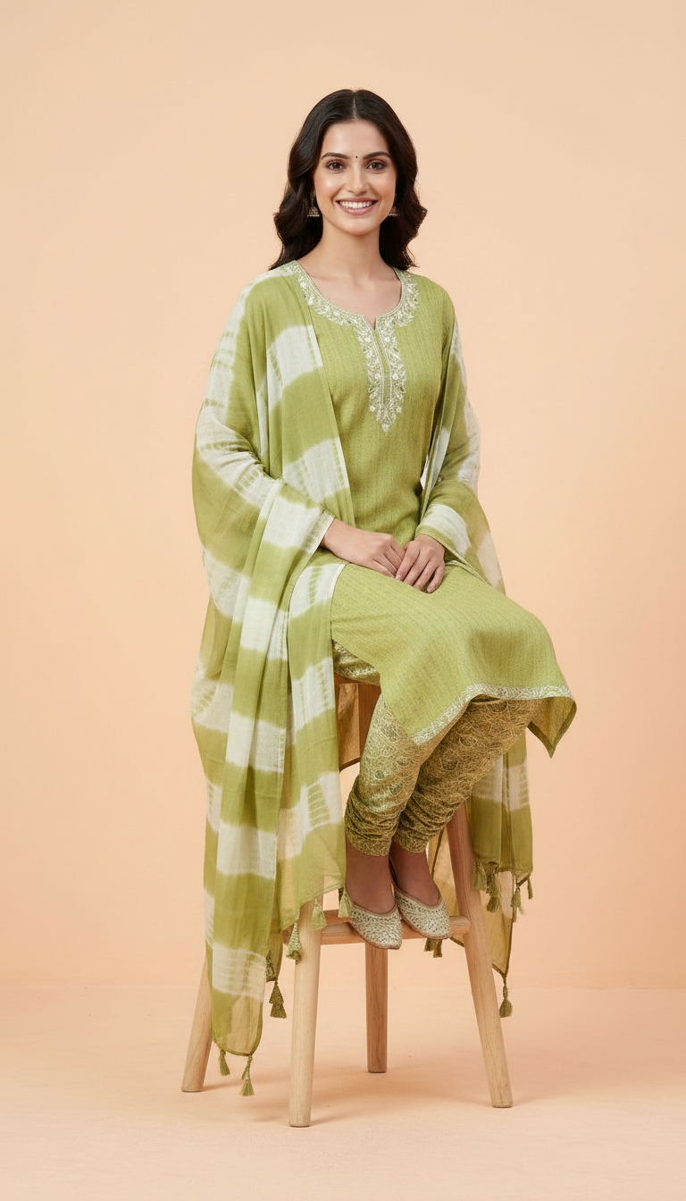 Boutique Designer Cotton Unstitched Suit - Mehndi / HC001909 view 5