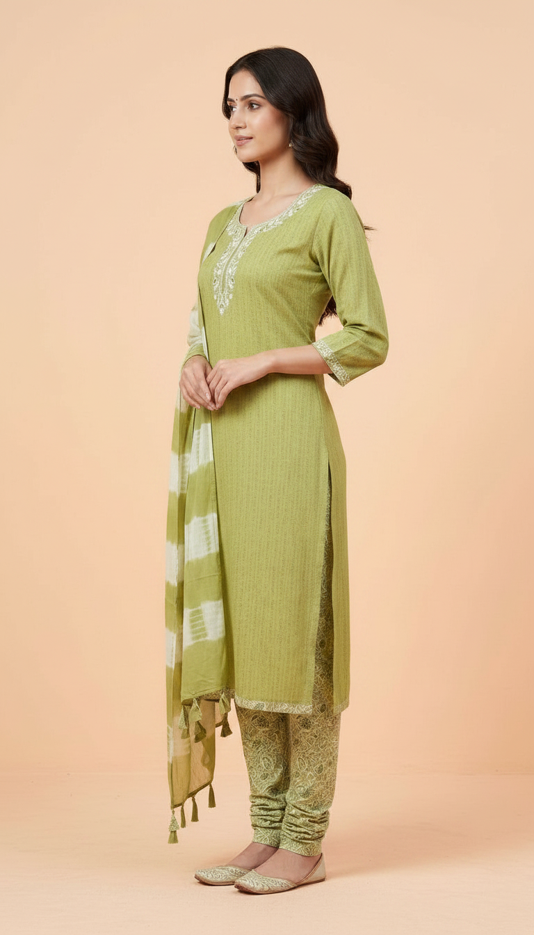 Boutique Designer Cotton Unstitched Suit - Mehndi / HC001909 view 2