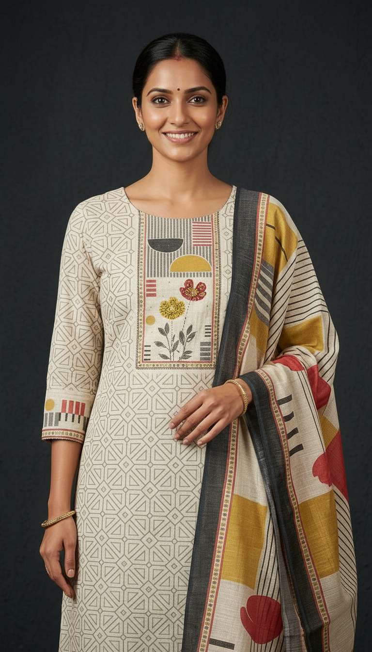 Ethnic Printed Unstitched Suit 4801- A / HC002250 view 4