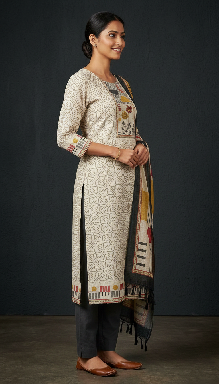 Ethnic Printed Unstitched Suit 4801- A / HC002250 view 3