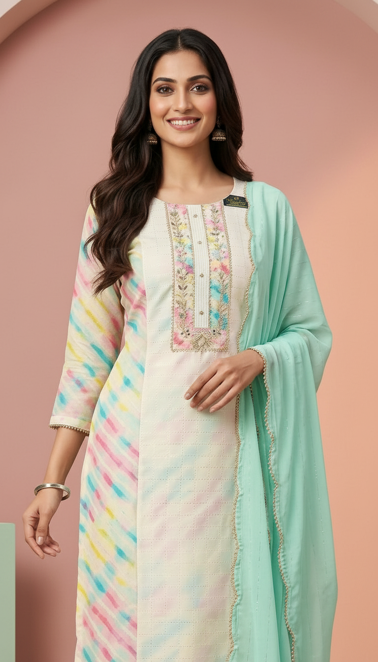 Designer Unstitched Cotton Suit - Multicolour / HC001672 view 4