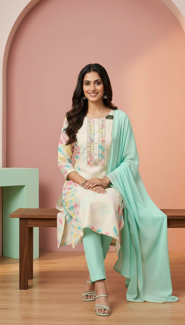 Designer Unstitched Cotton Suit - Multicolour / HC001672 view 5