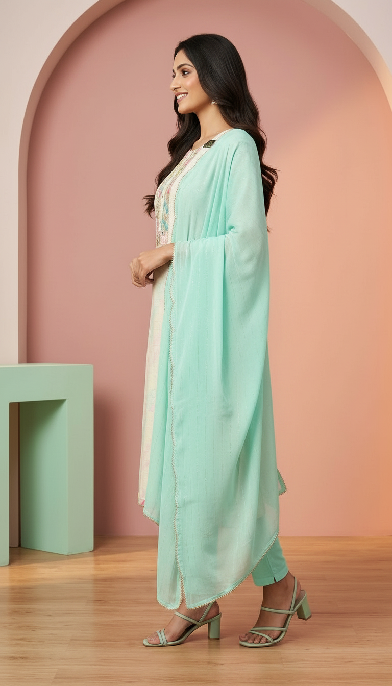 Designer Unstitched Cotton Suit - Multicolour / HC001672 view 2